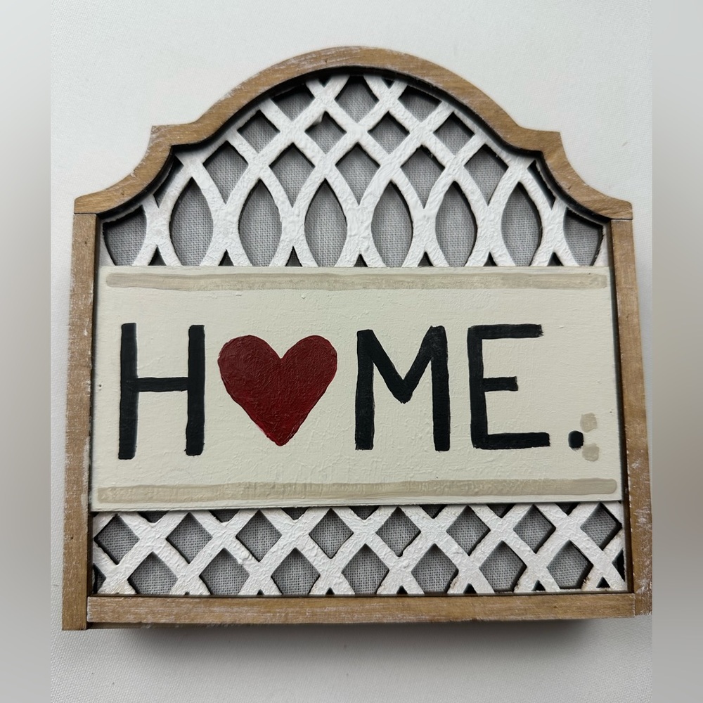 Hand crafted (painted) wall art decor. “Home” with a heart.